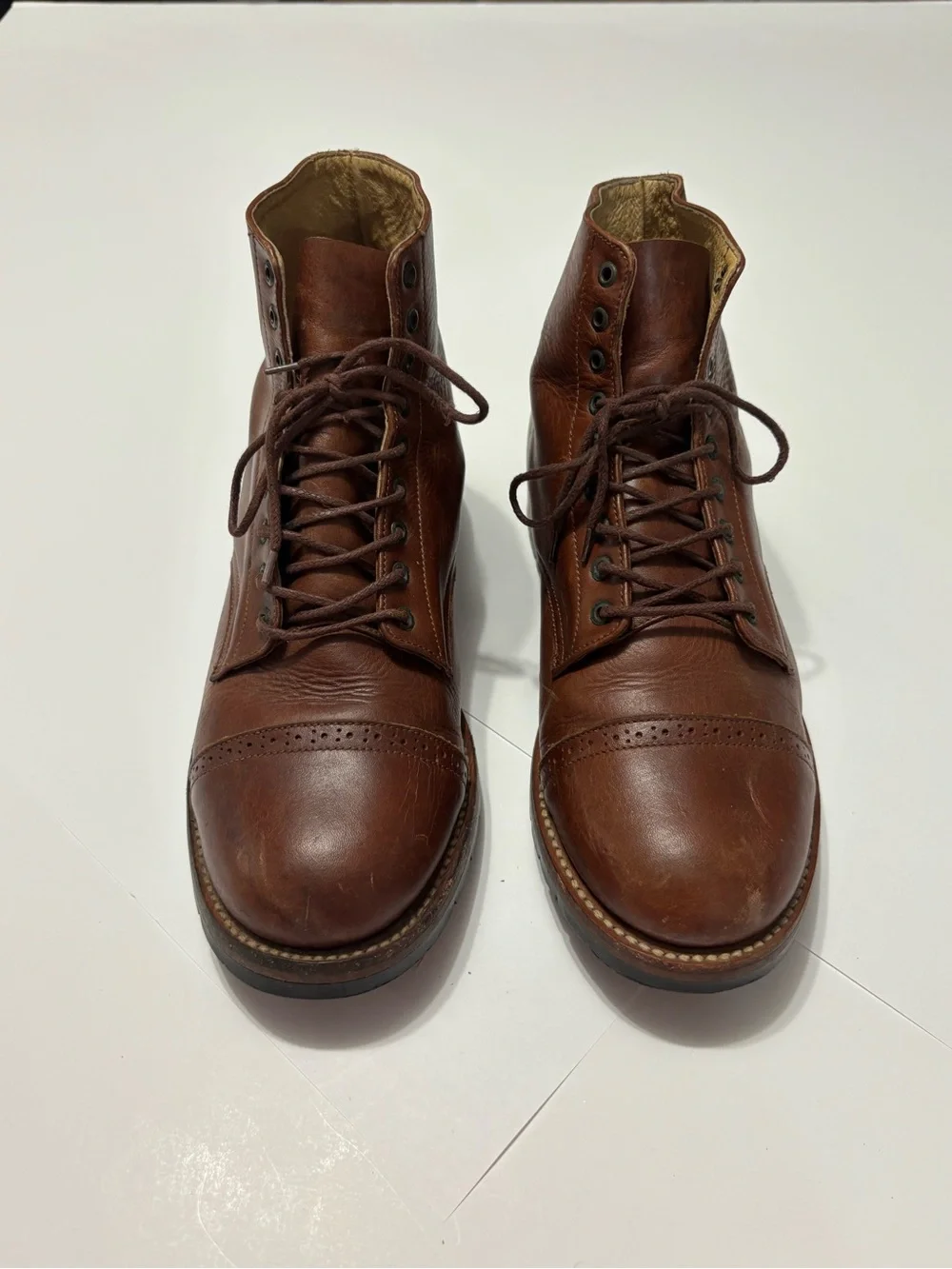 Javier Brown Leather Cap Toe Boots Size 7 Brogue Lug Sole